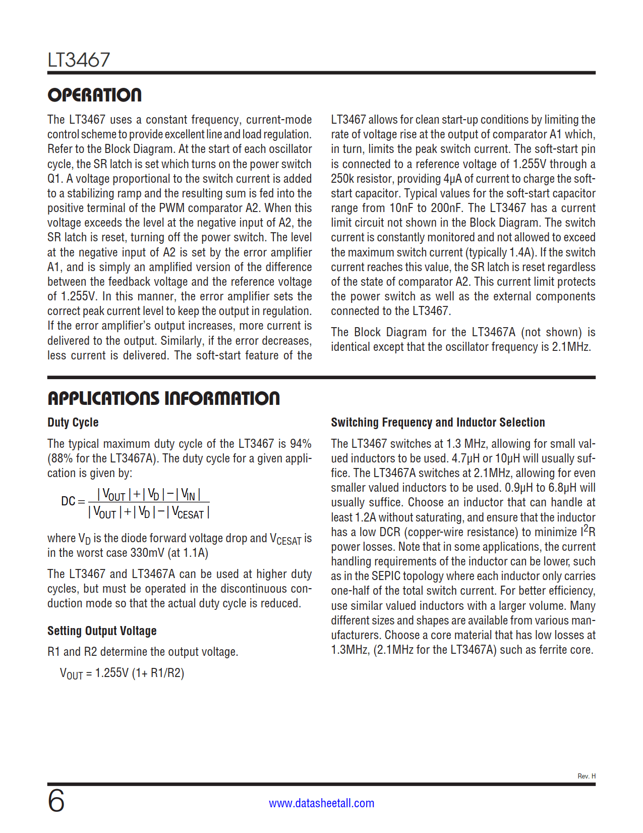 LT3467 Datasheet Page 6