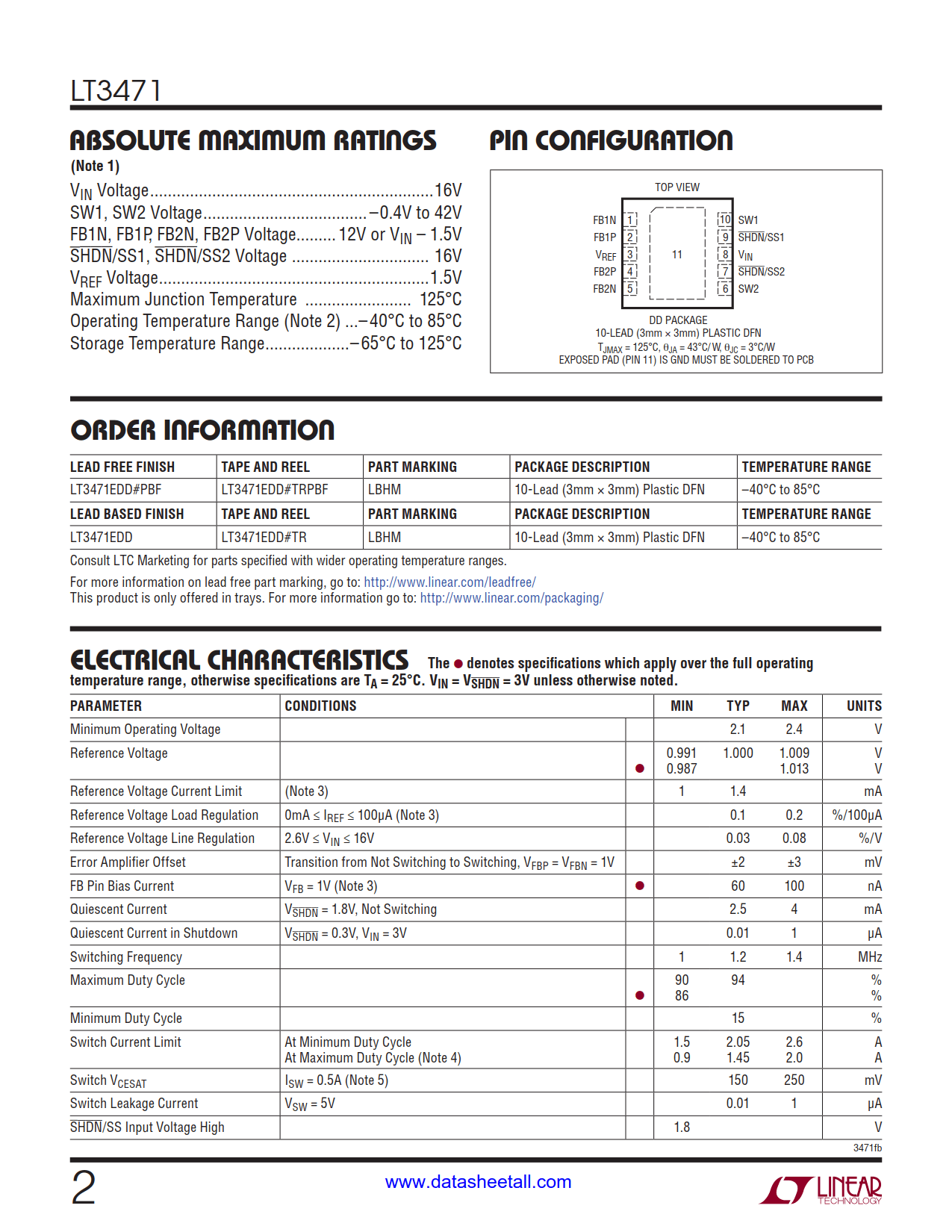 LT3471 Datasheet Page 2