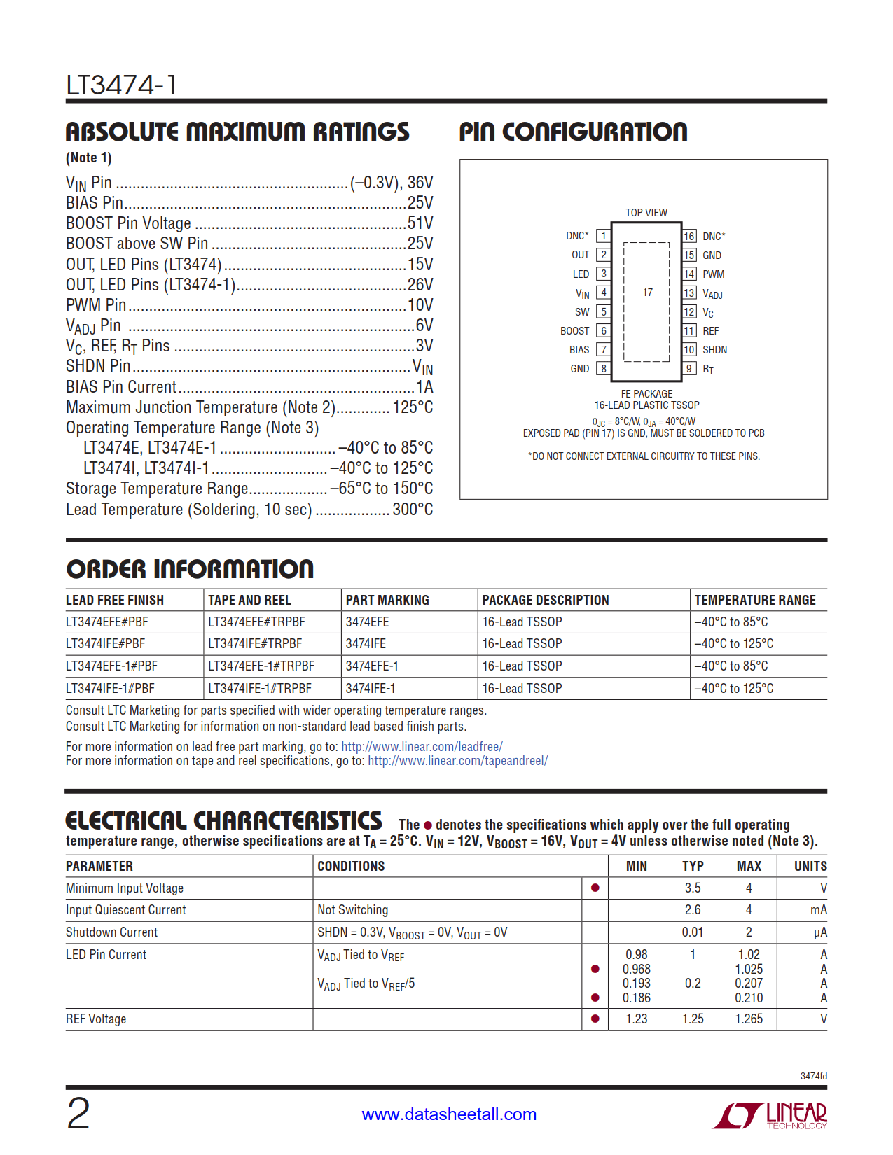 LT3474-1 Datasheet Page 2