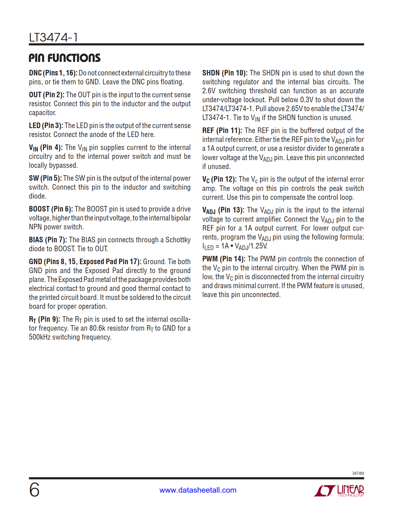 LT3474-1 Datasheet Page 6