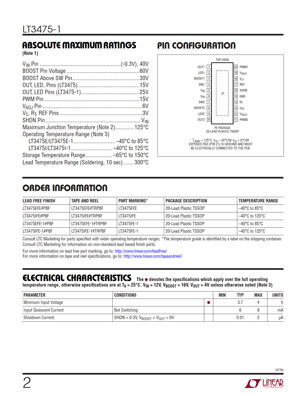 LT3475-1 Datasheet Page 2