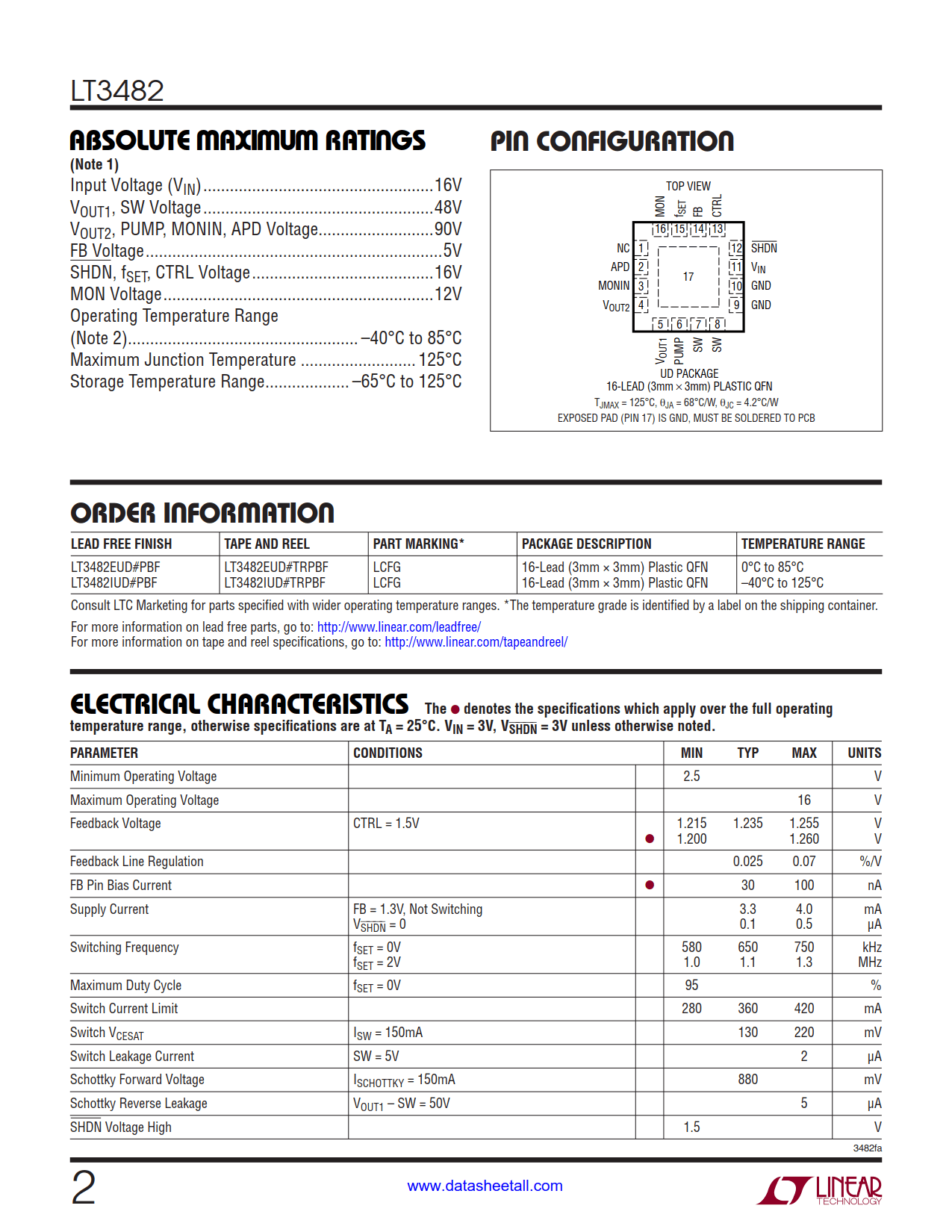 LT3482 Datasheet Page 2