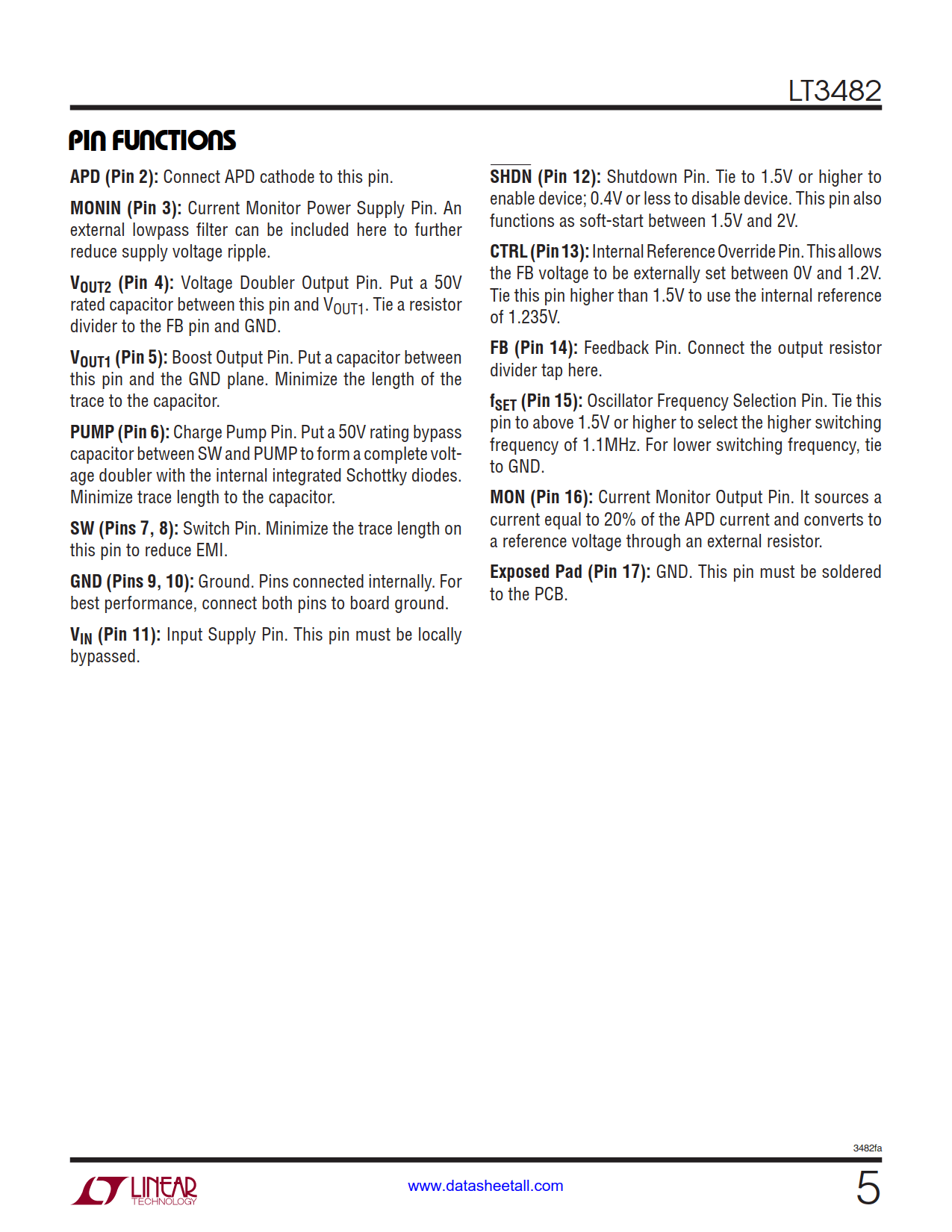 LT3482 Datasheet Page 5