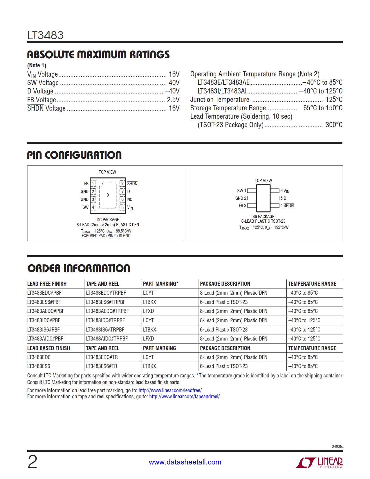 LT3483 Datasheet Page 2