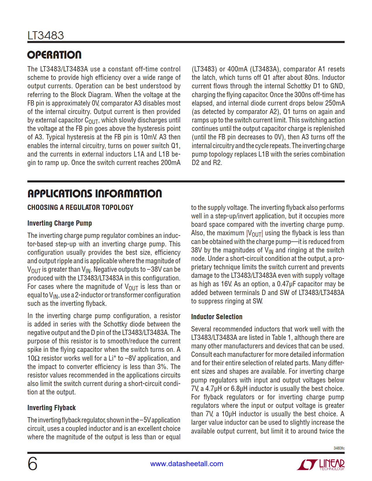 LT3483 Datasheet Page 6