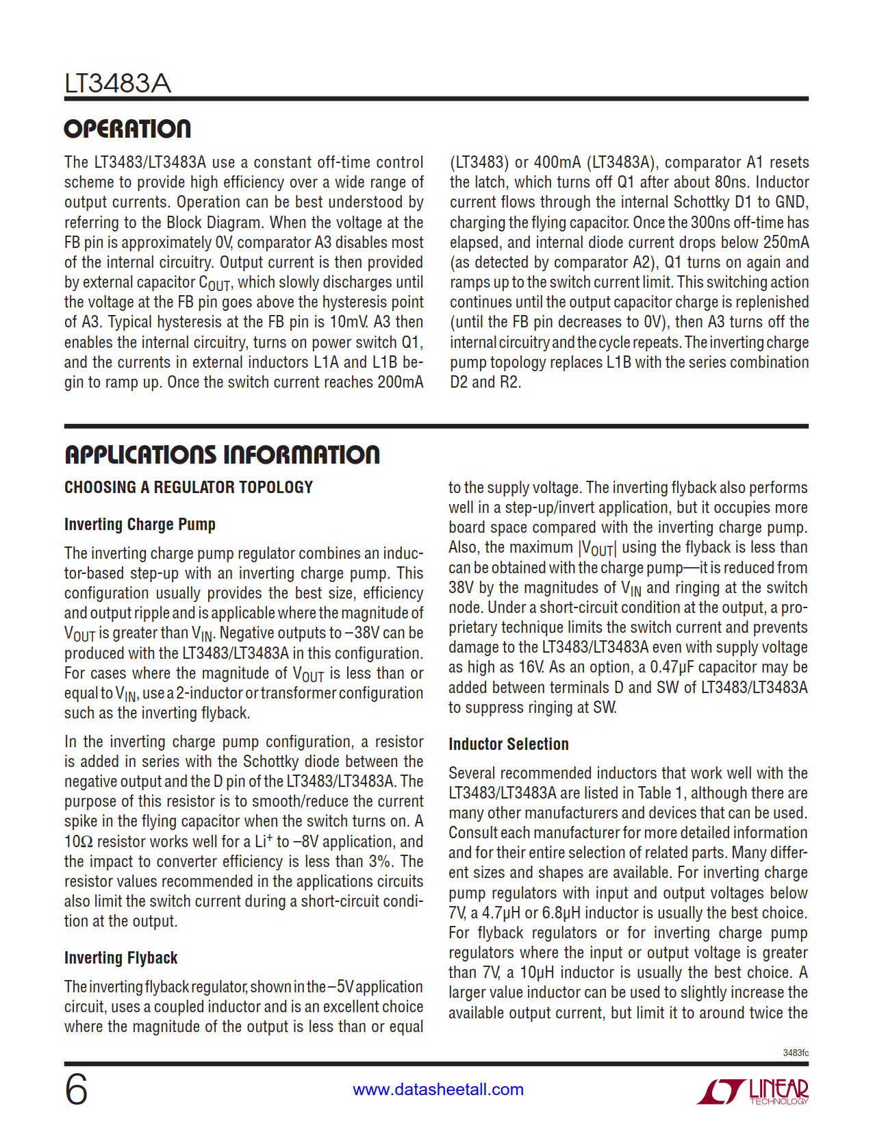 LT3483A Datasheet Page 6