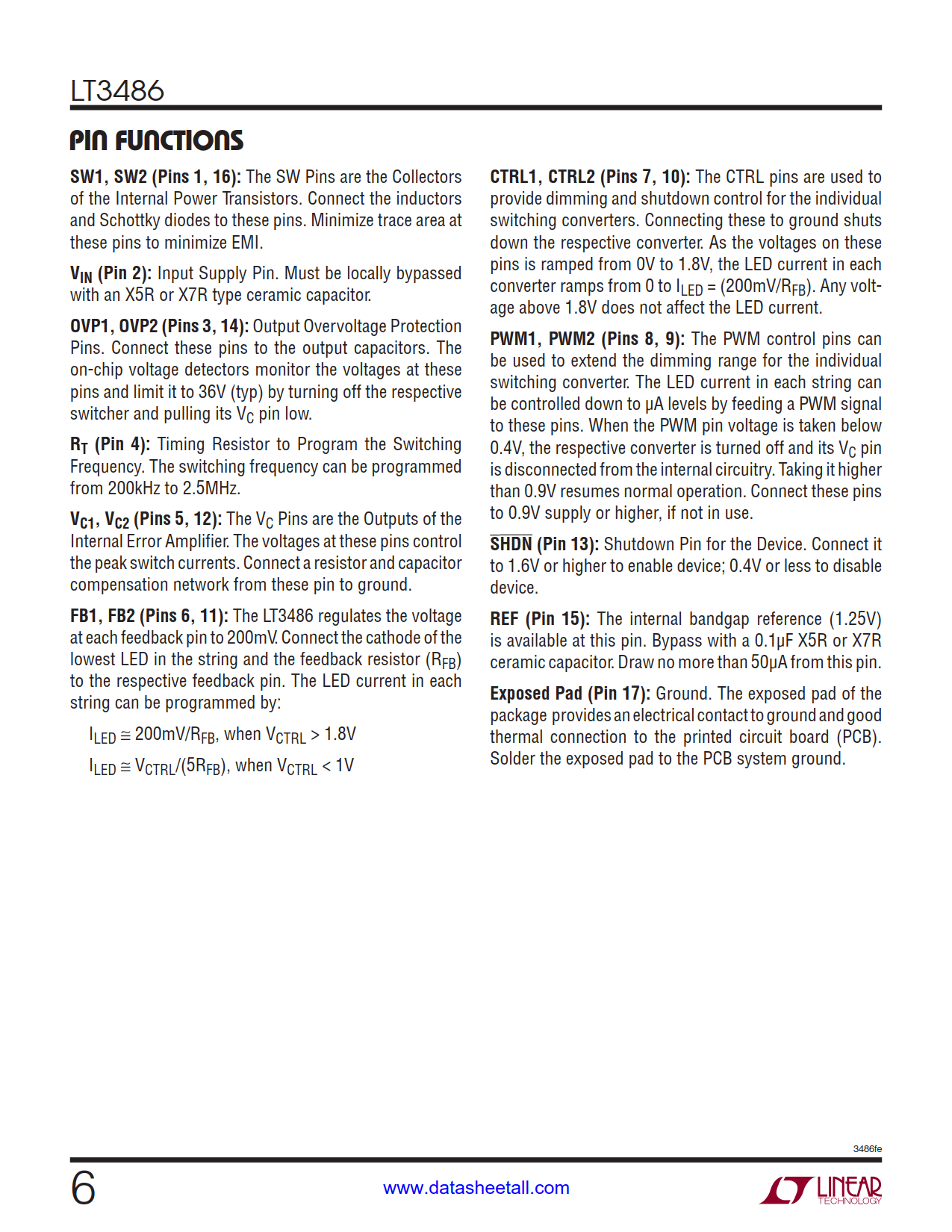 LT3486 Datasheet Page 6