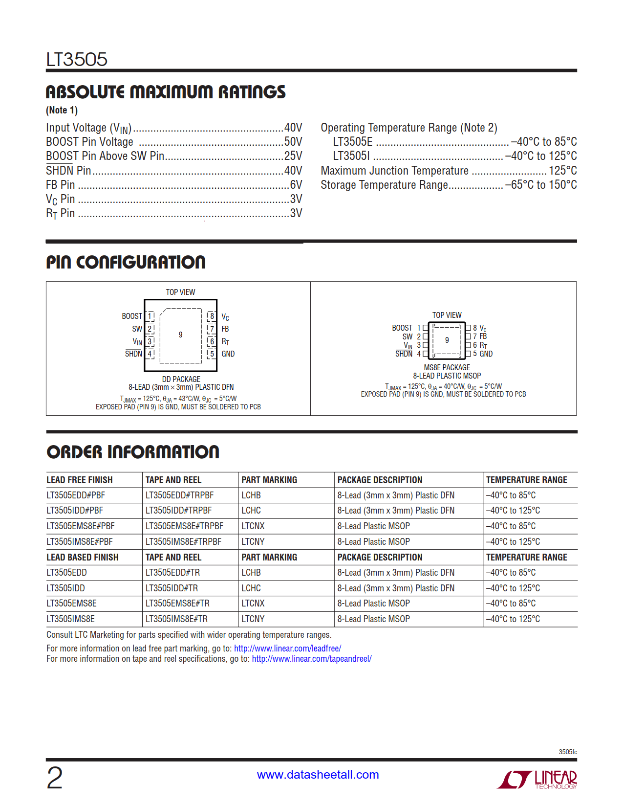 LT3505 Datasheet Page 2