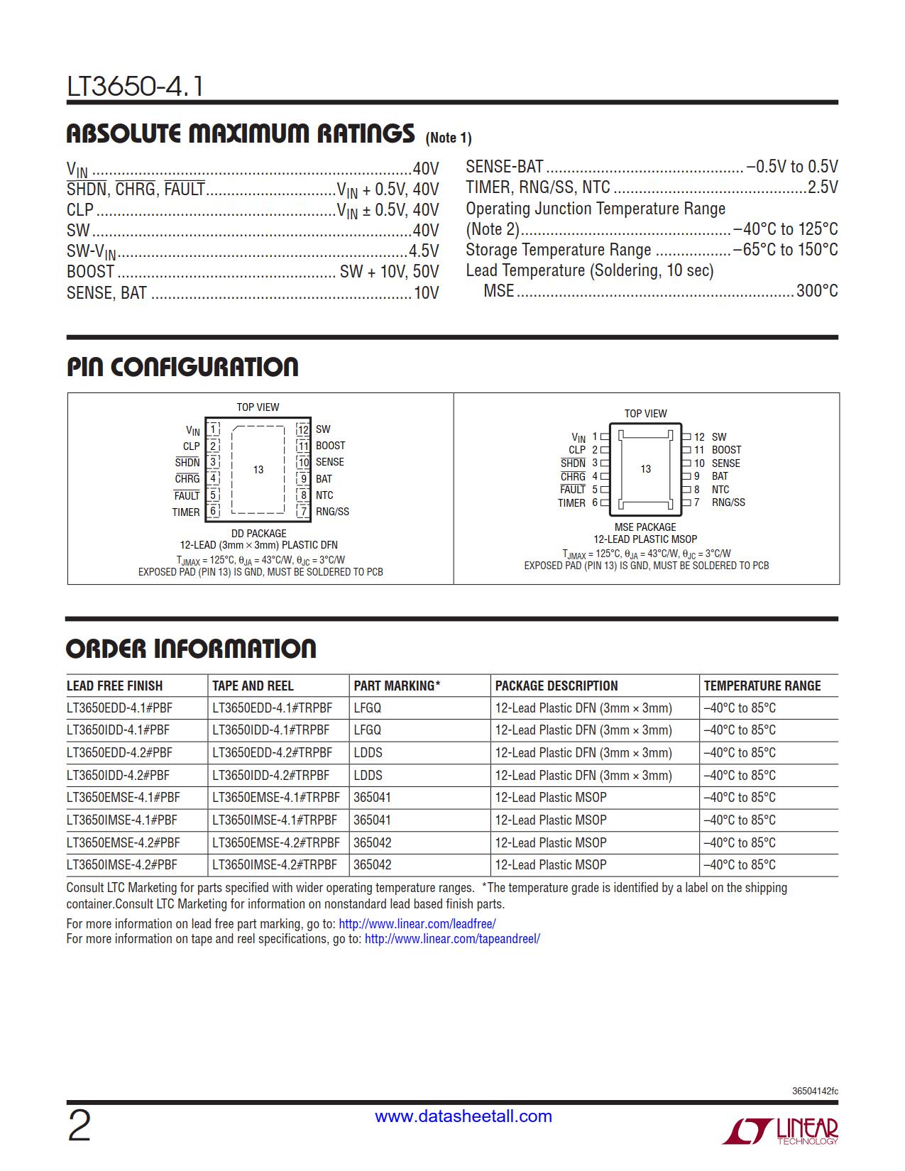 LT3650-4.1 Datasheet Page 2