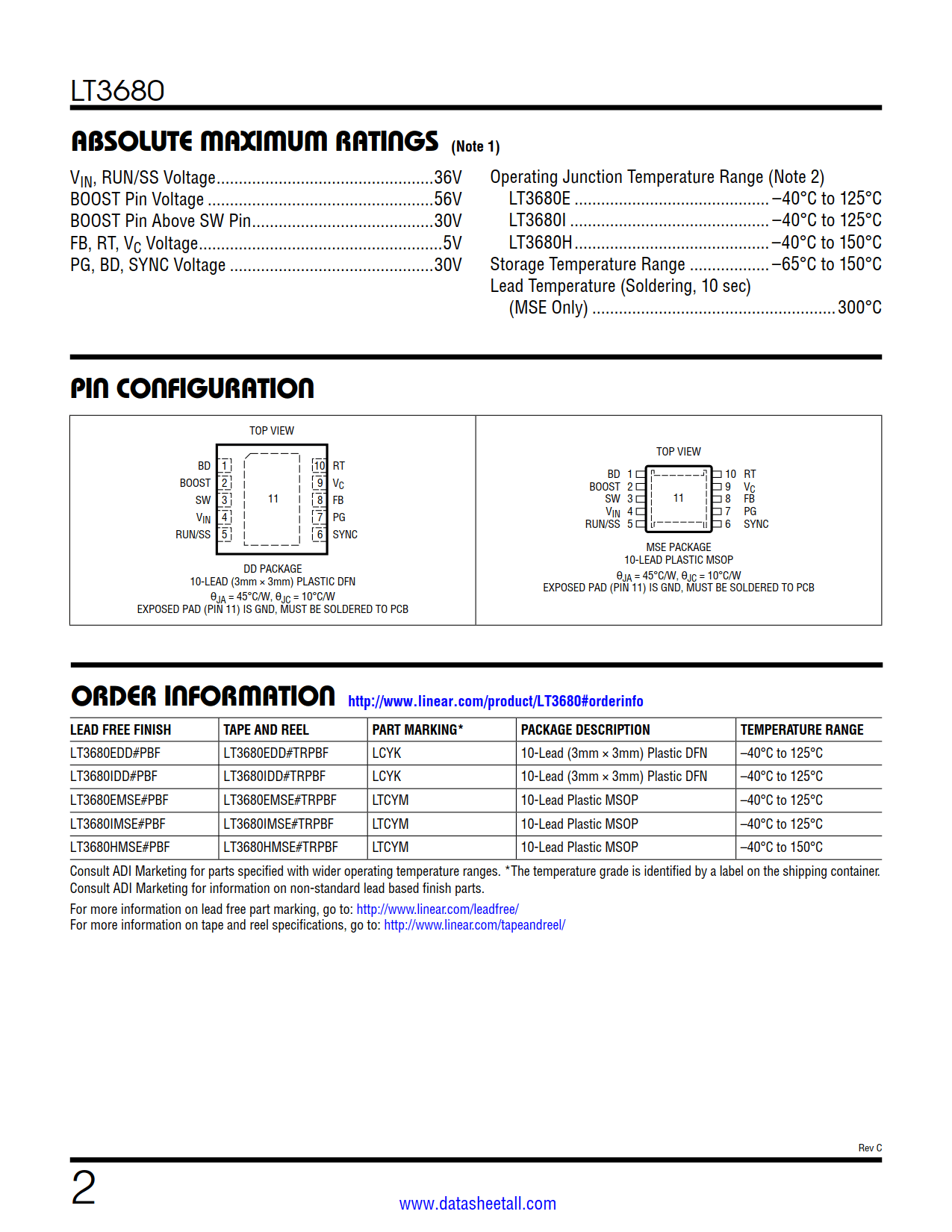 LT3680 Datasheet Page 2