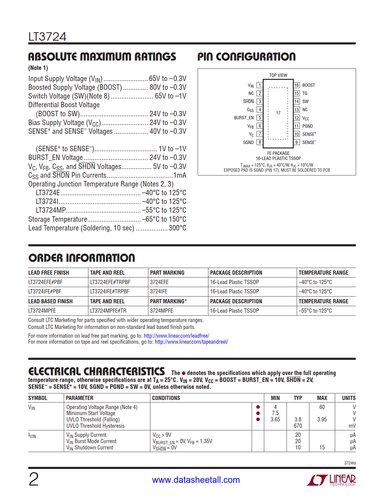 LT3724 Datasheet Page 2