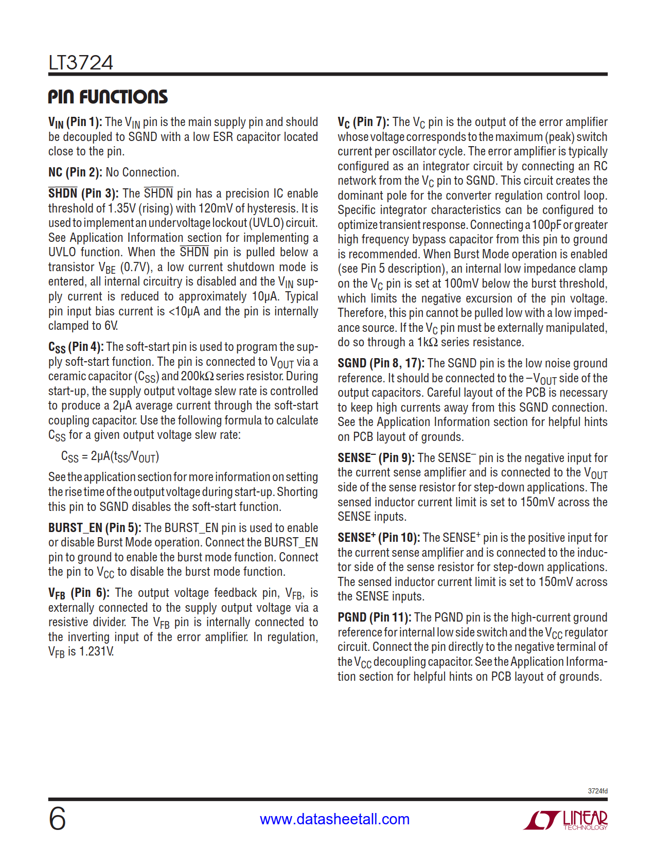 LT3724 Datasheet Page 6