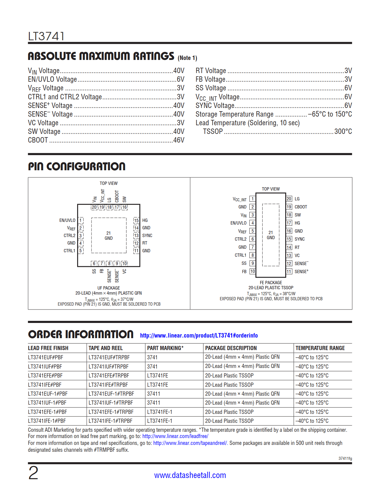 LT3741 Datasheet Page 2