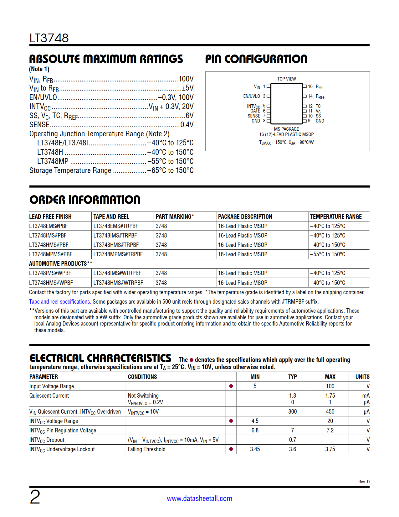 LT3748 Datasheet Page 2