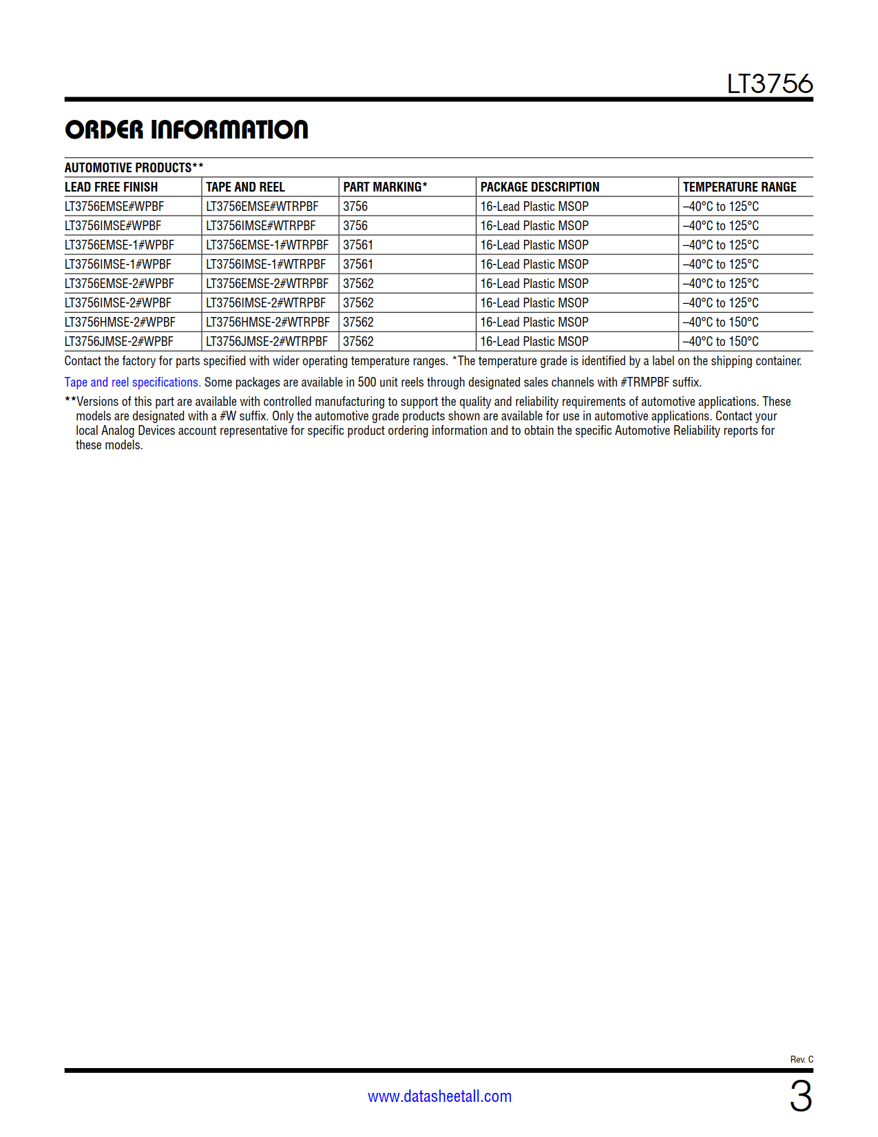 LT3756 Datasheet Page 3