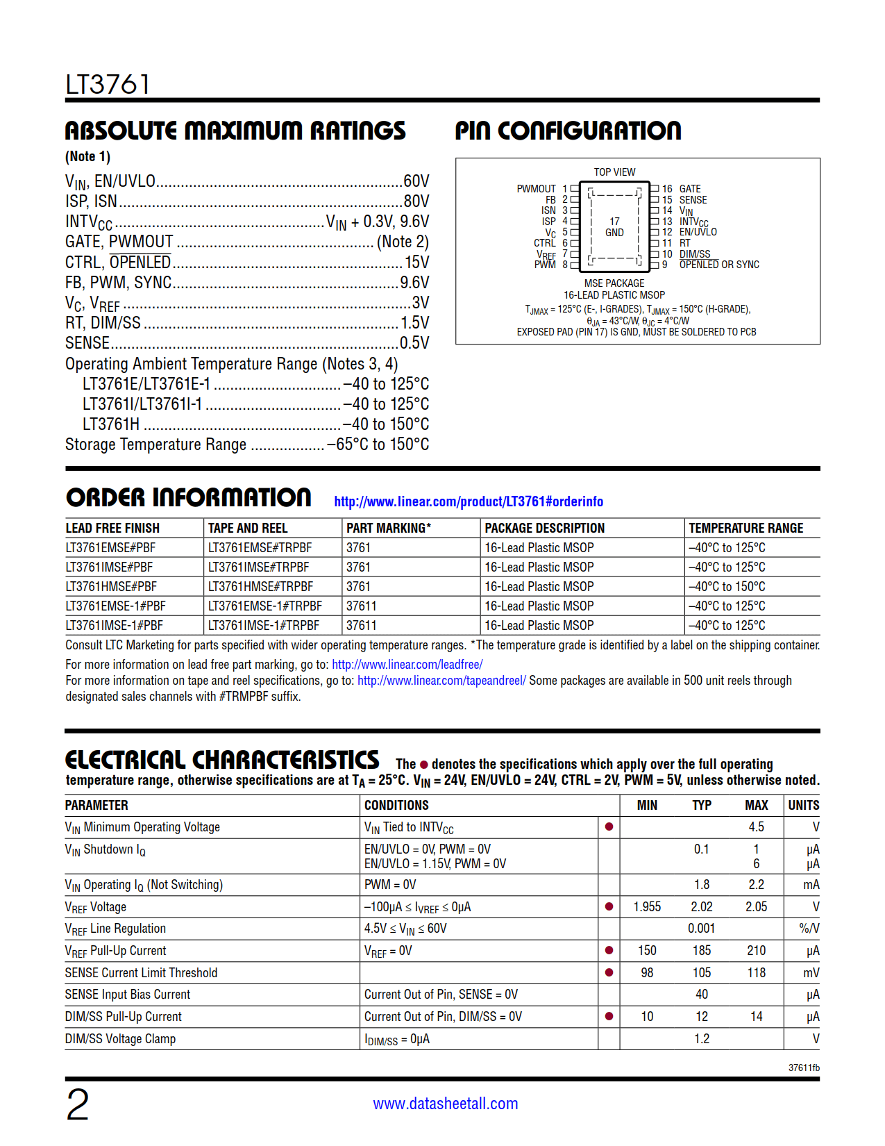 LT3761 Datasheet Page 2