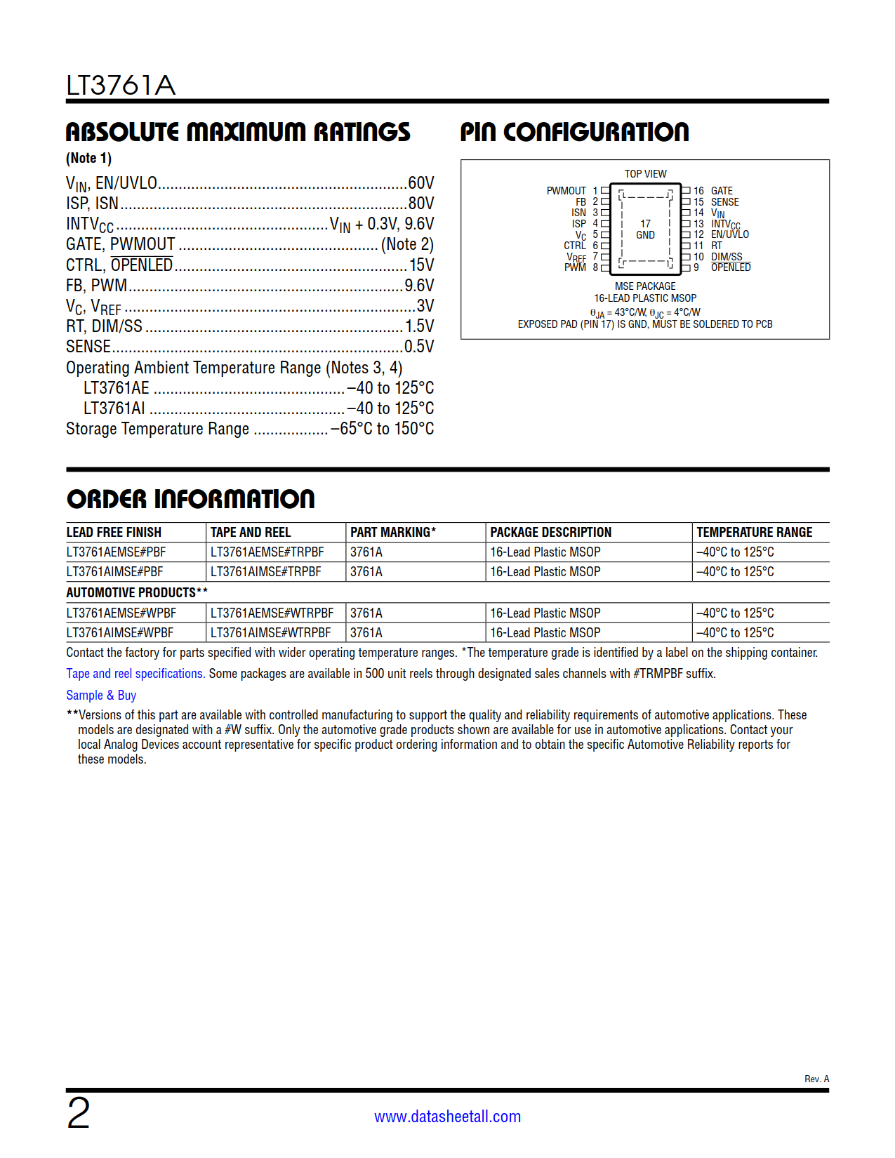 LT3761A Datasheet Page 2