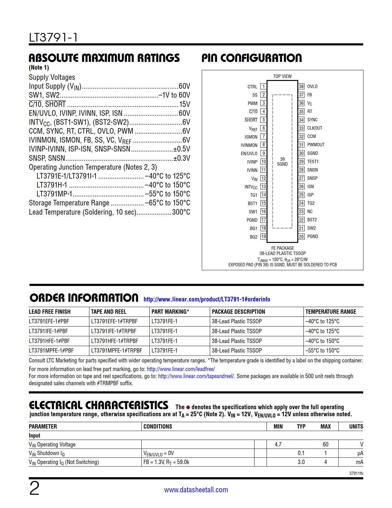 LT3791-1 Datasheet Page 2