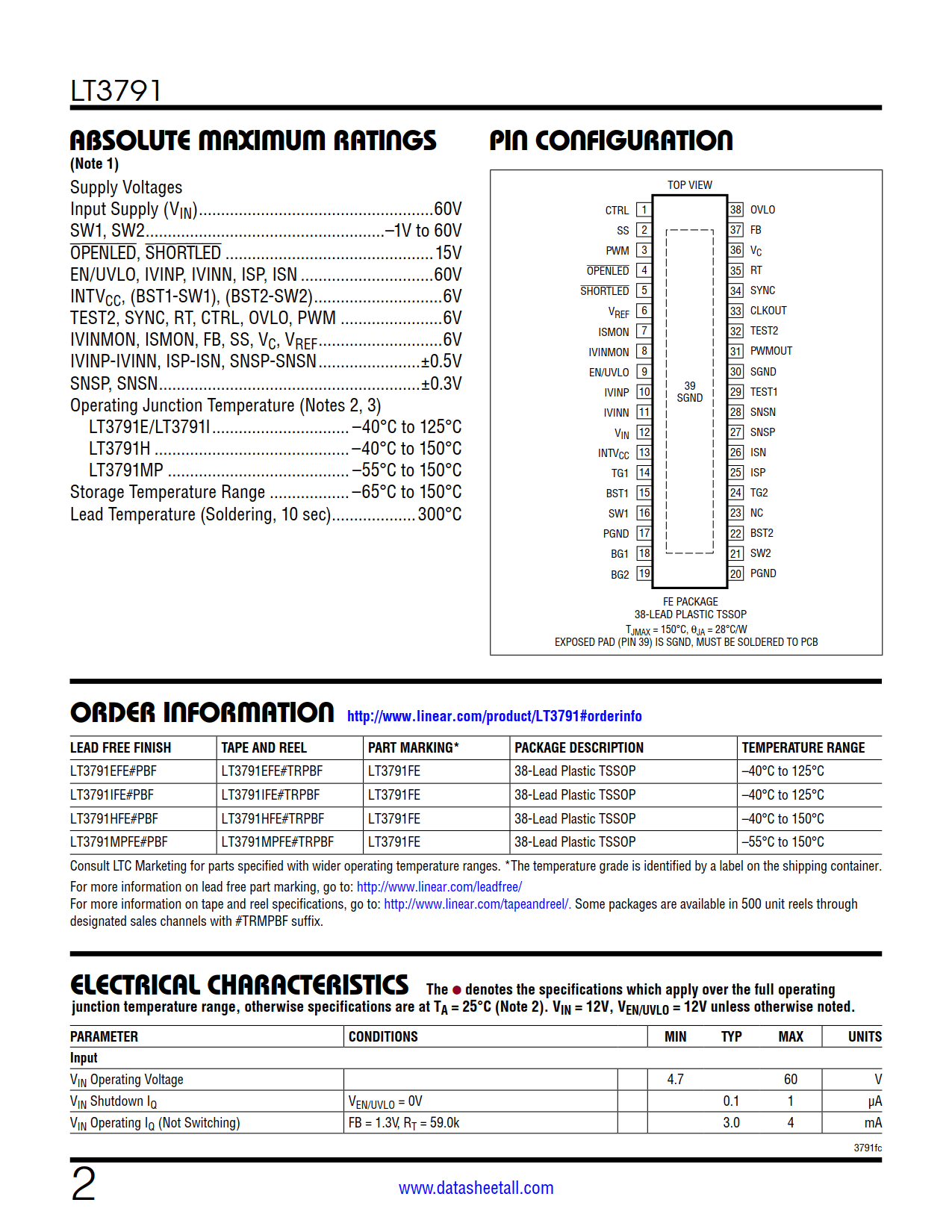 LT3791 Datasheet Page 2