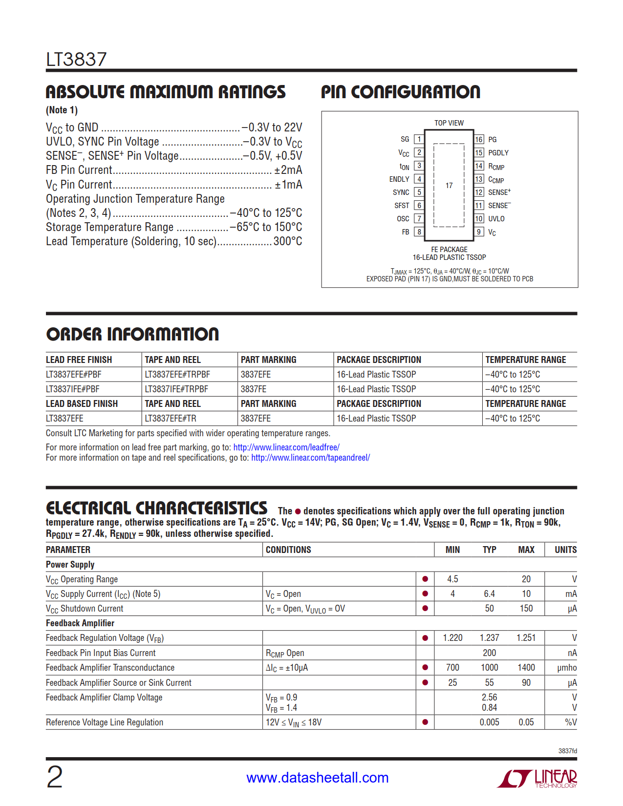 LT3837 Datasheet Page 2