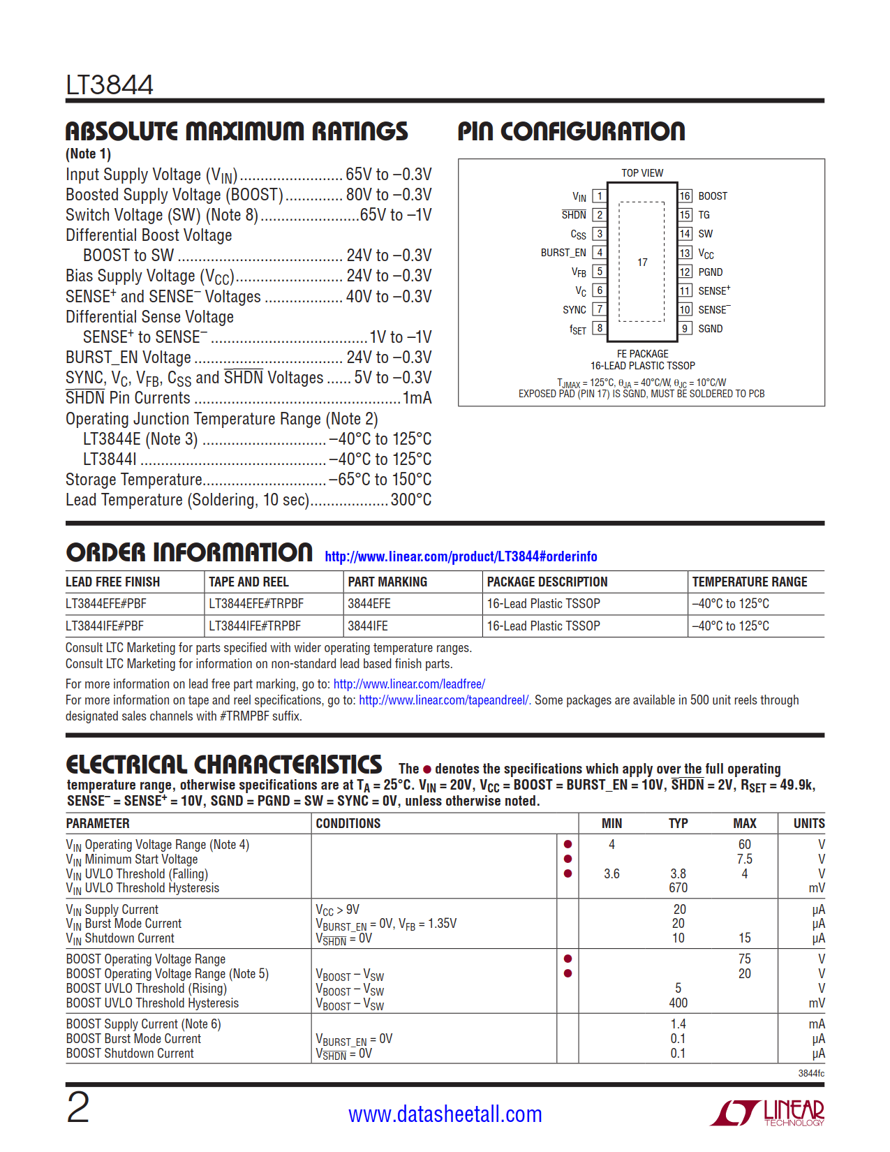 LT3844 Datasheet Page 2