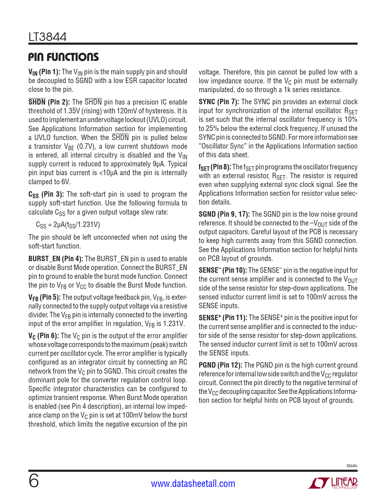 LT3844 Datasheet Page 6