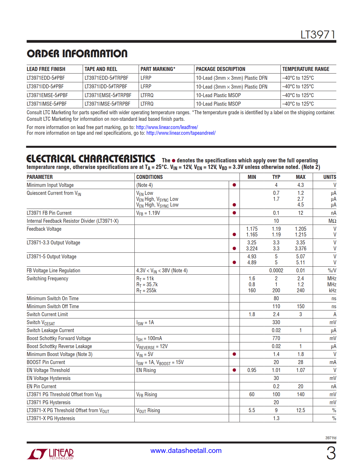 LT3971 Datasheet Page 3