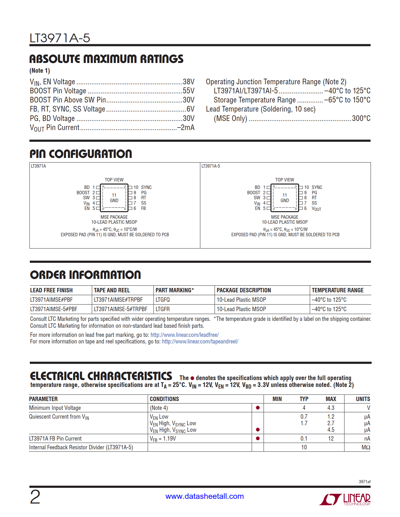 LT3971A-5 Datasheet Page 2