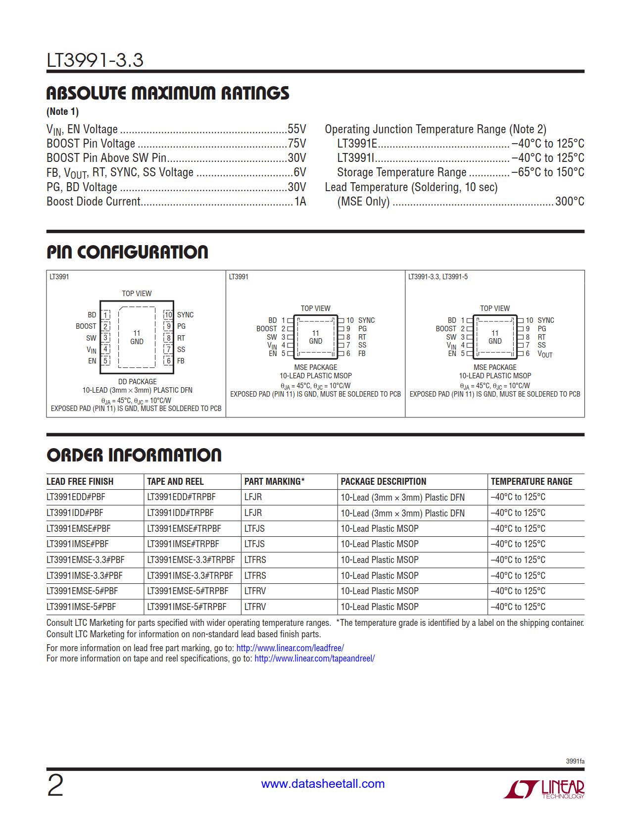 LT3991-3.3 Datasheet Page 2