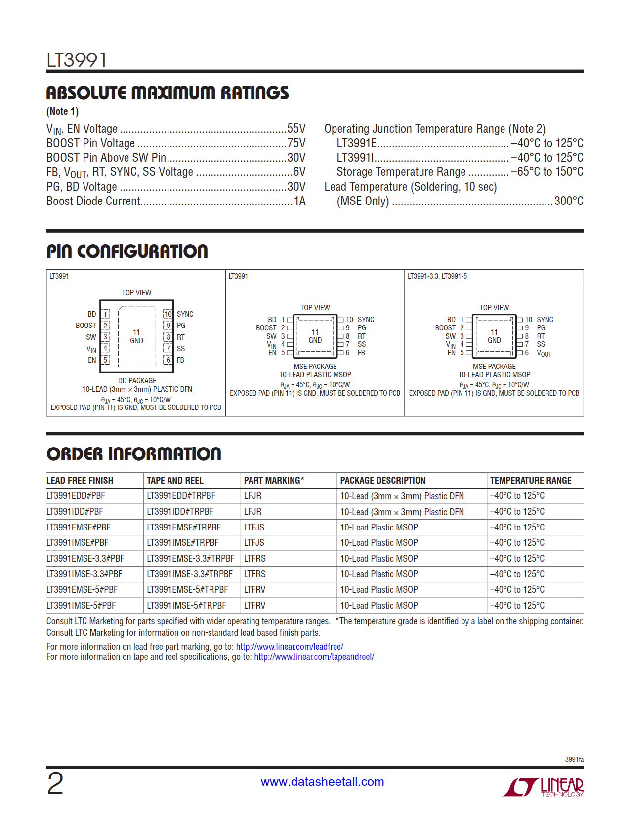 LT3991 Datasheet Page 2