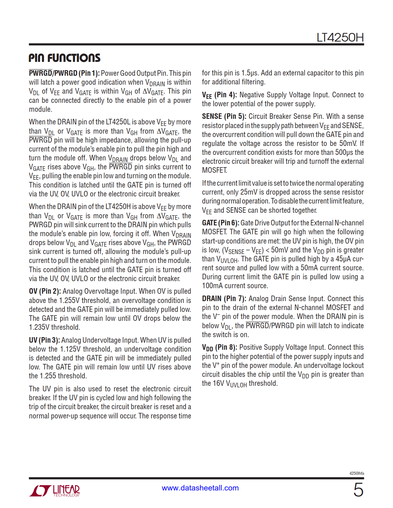 LT4250H Datasheet Page 5