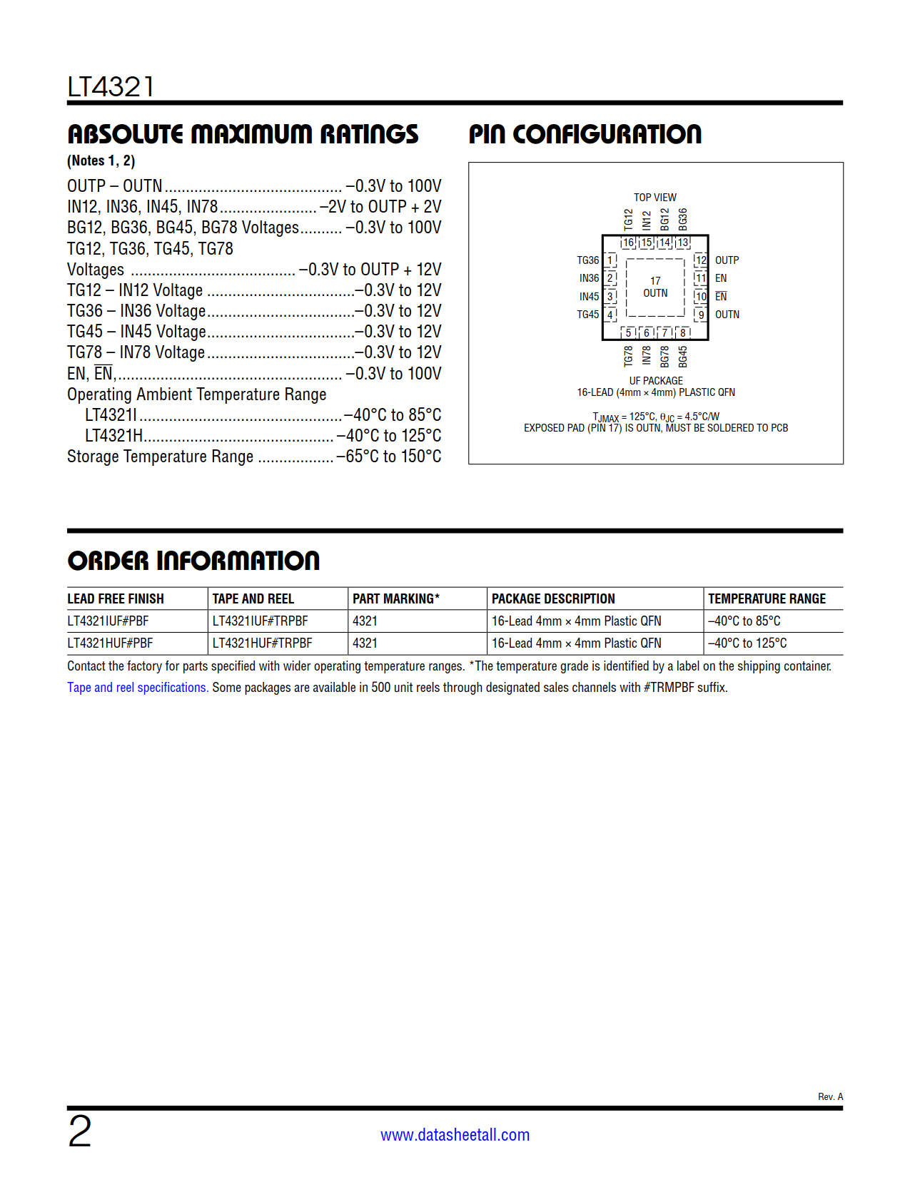 LT4321 Datasheet Page 2