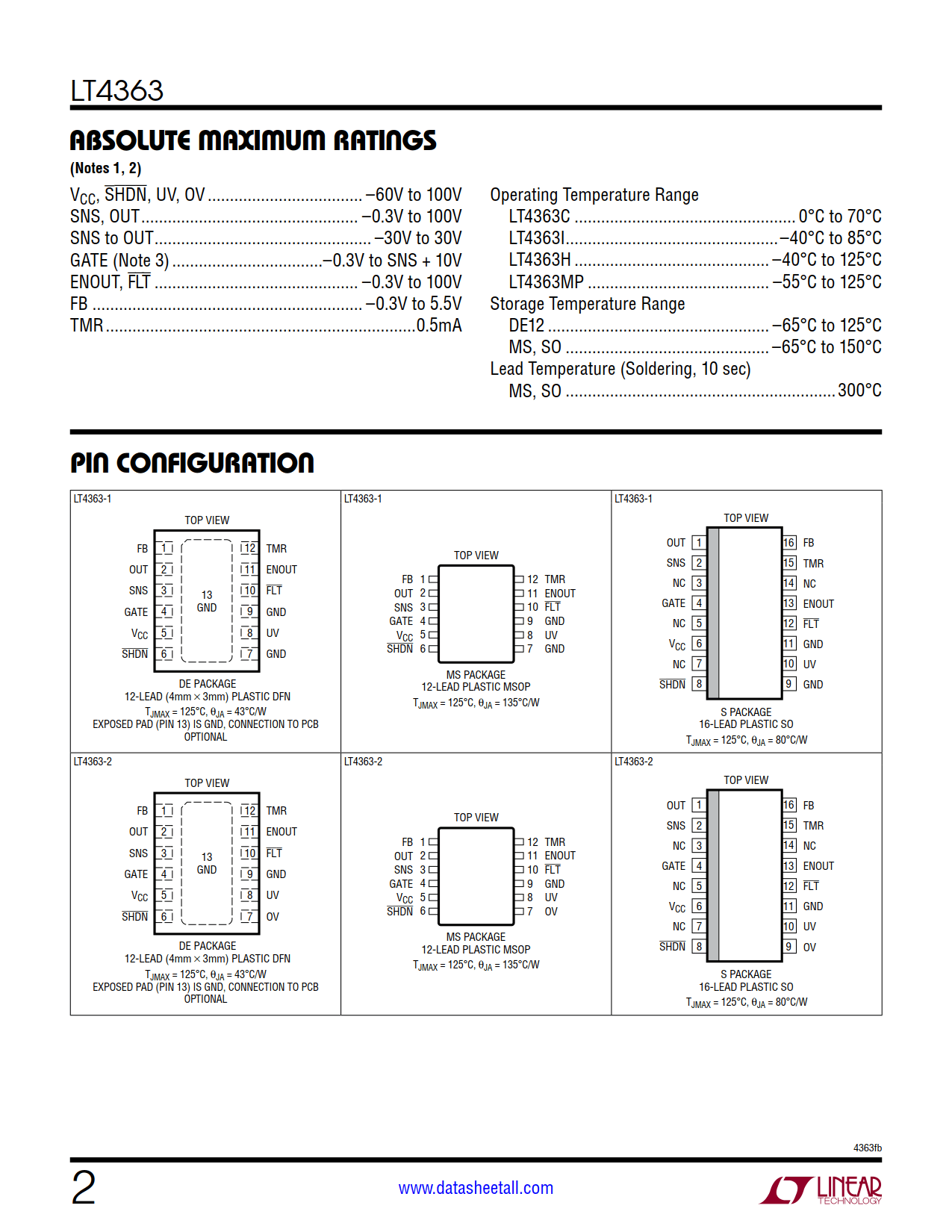 LT4363 Datasheet Page 2