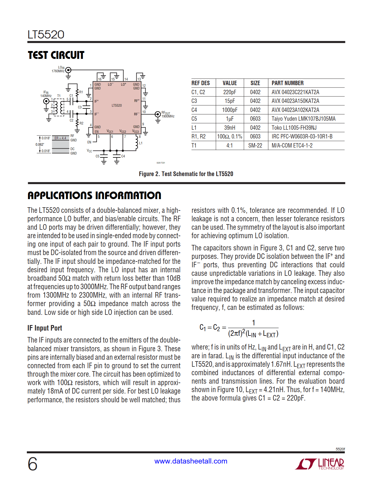 LT5520 Datasheet Page 6