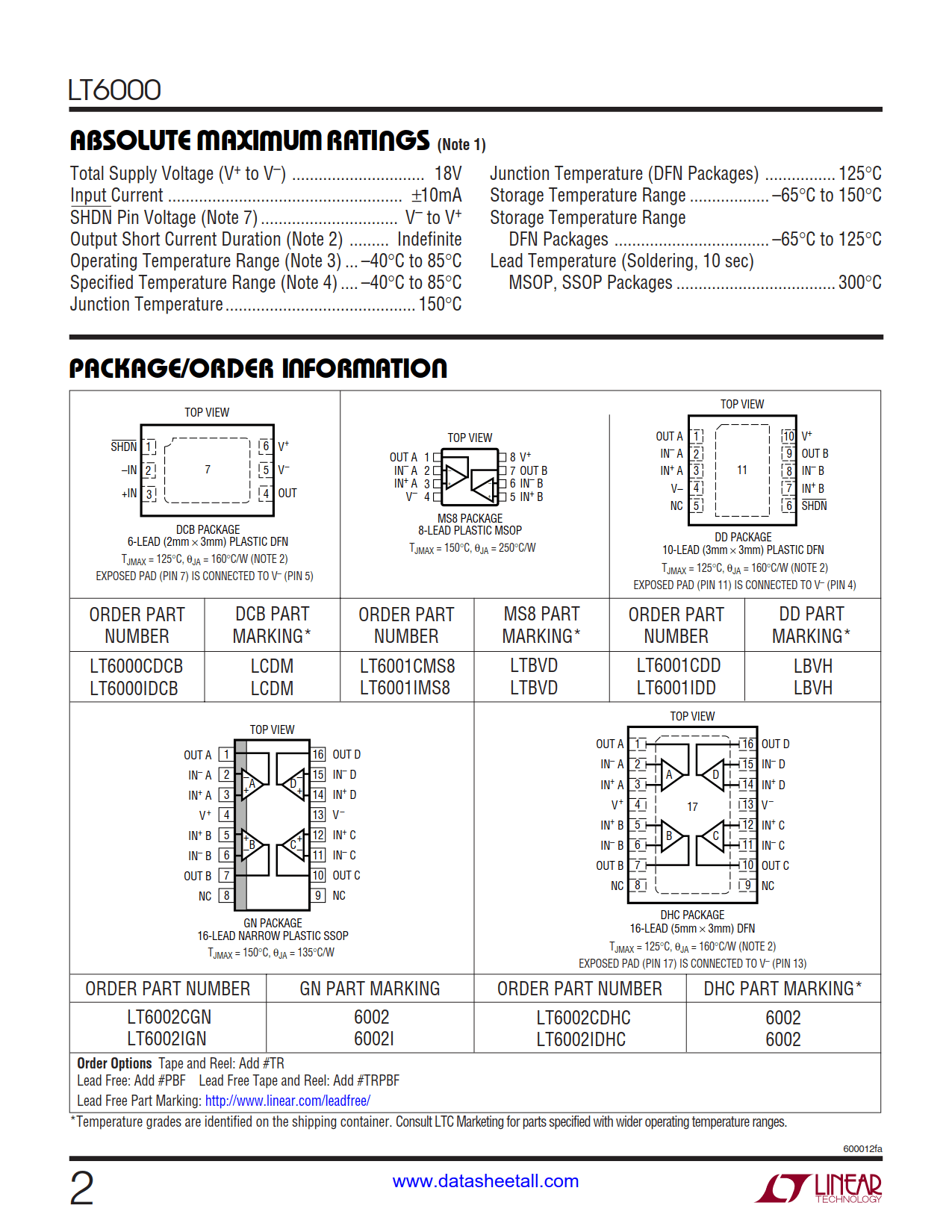 LT6000 Datasheet Page 2