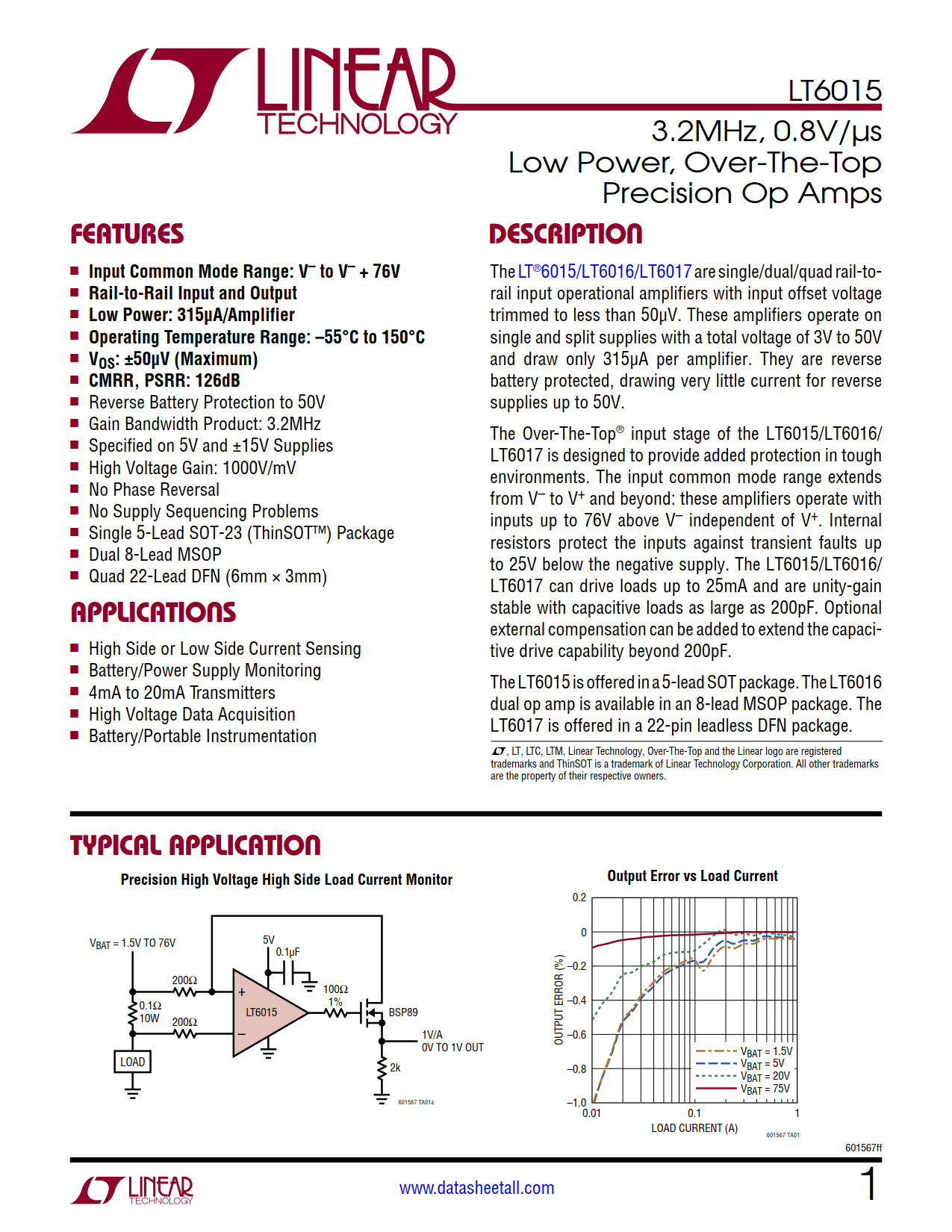 LT6015 Datasheet