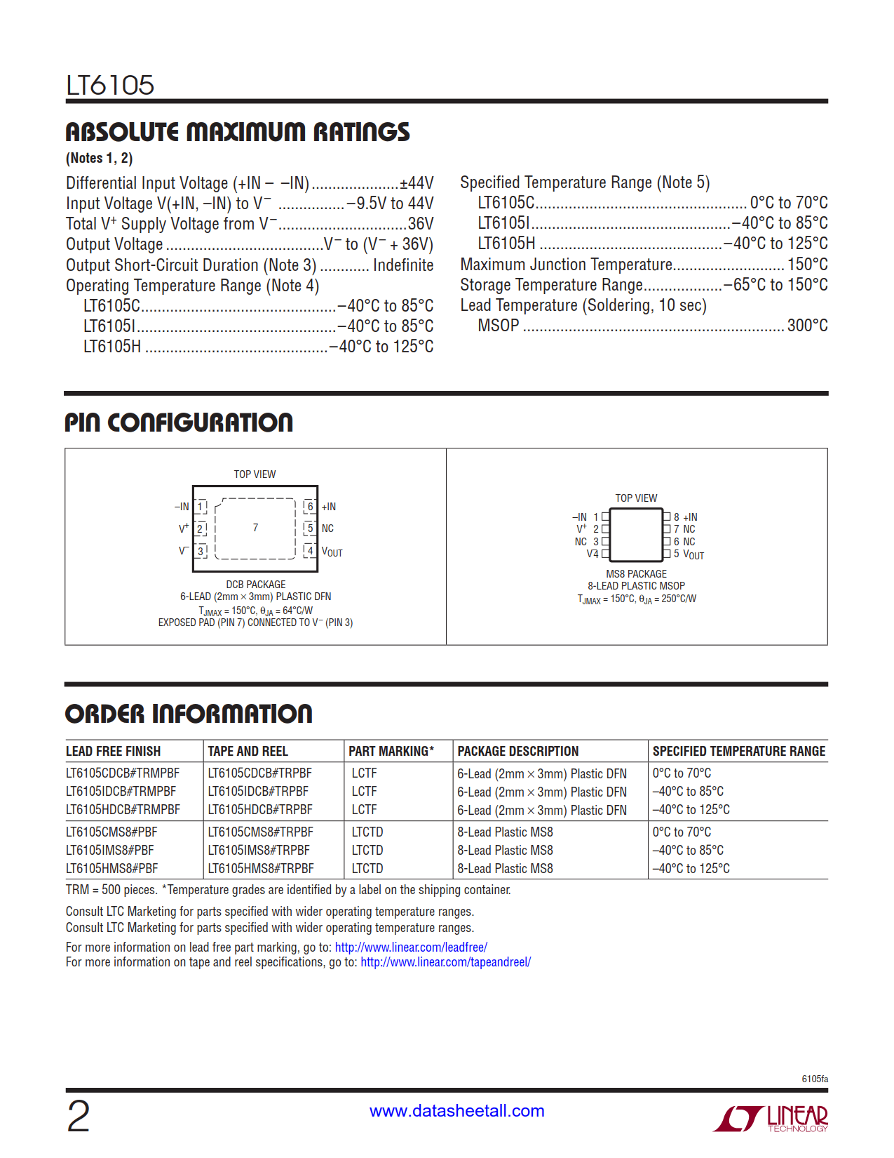 LT6105 Datasheet Page 2