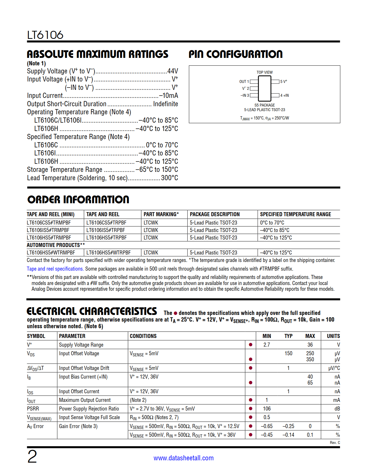 LT6106 Datasheet Page 2