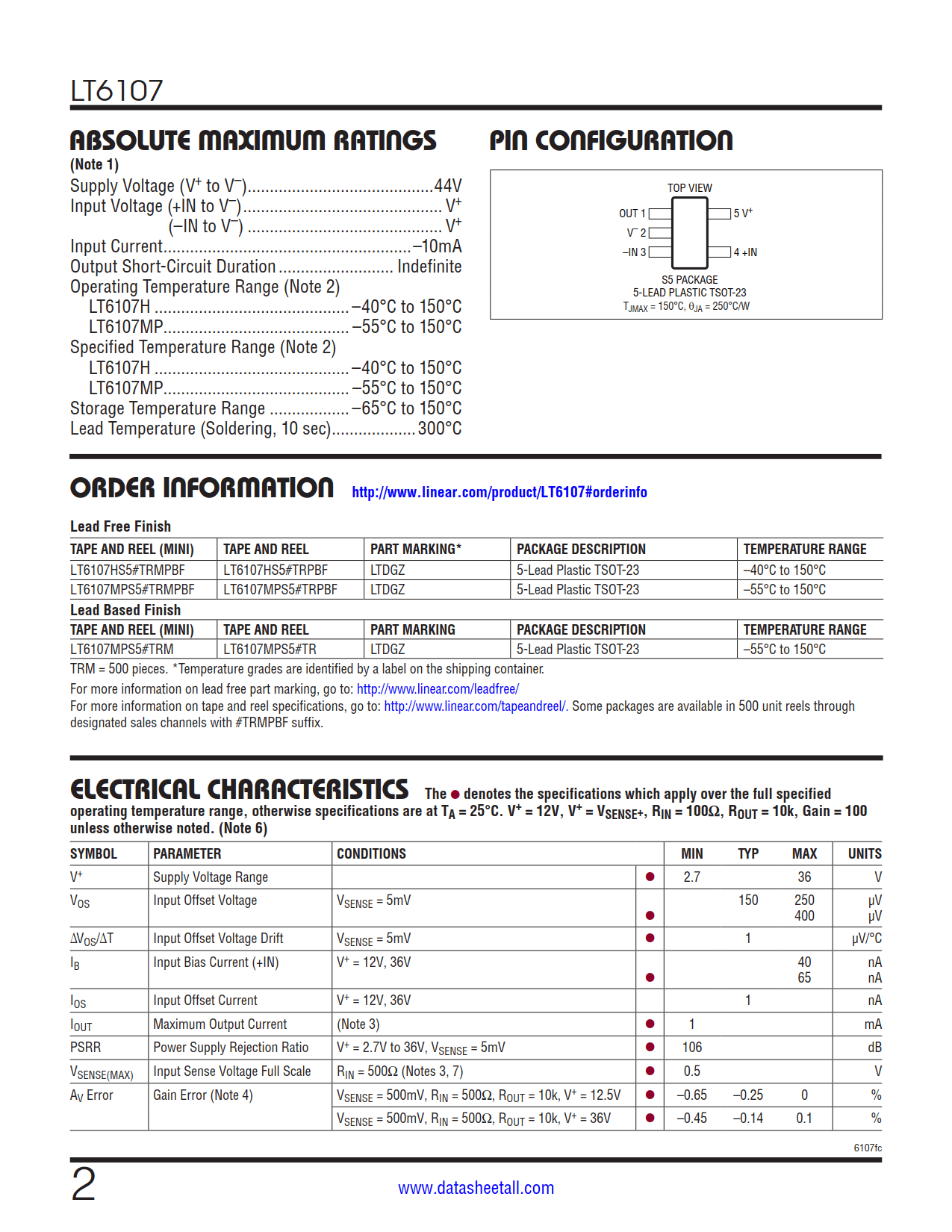 LT6107 Datasheet Page 2