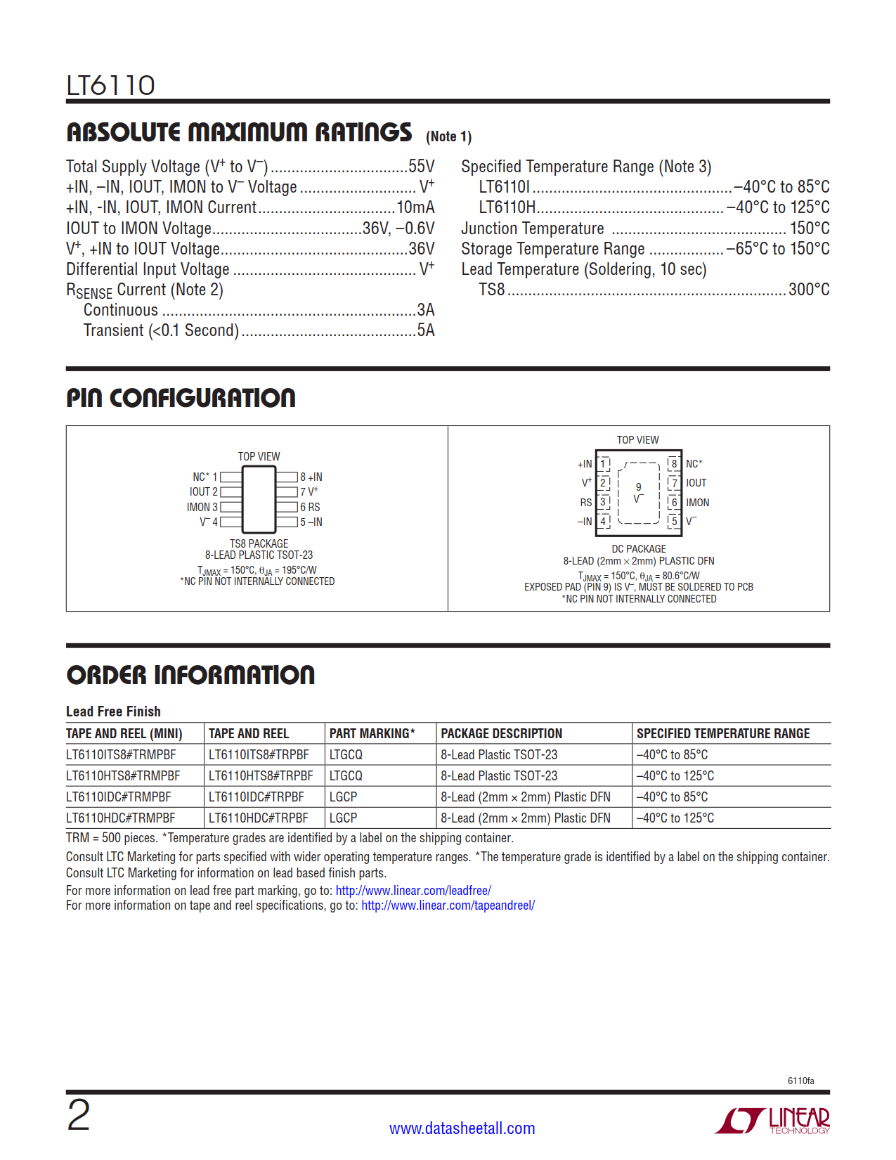 LT6110 Datasheet Page 2