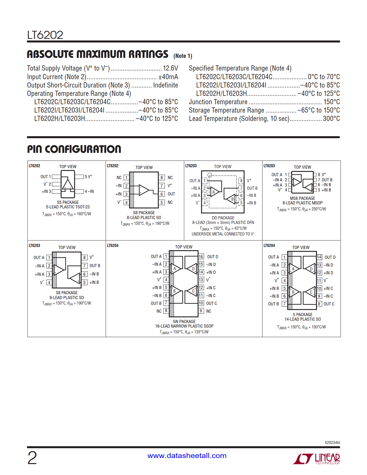 LT6202 Datasheet Page 2