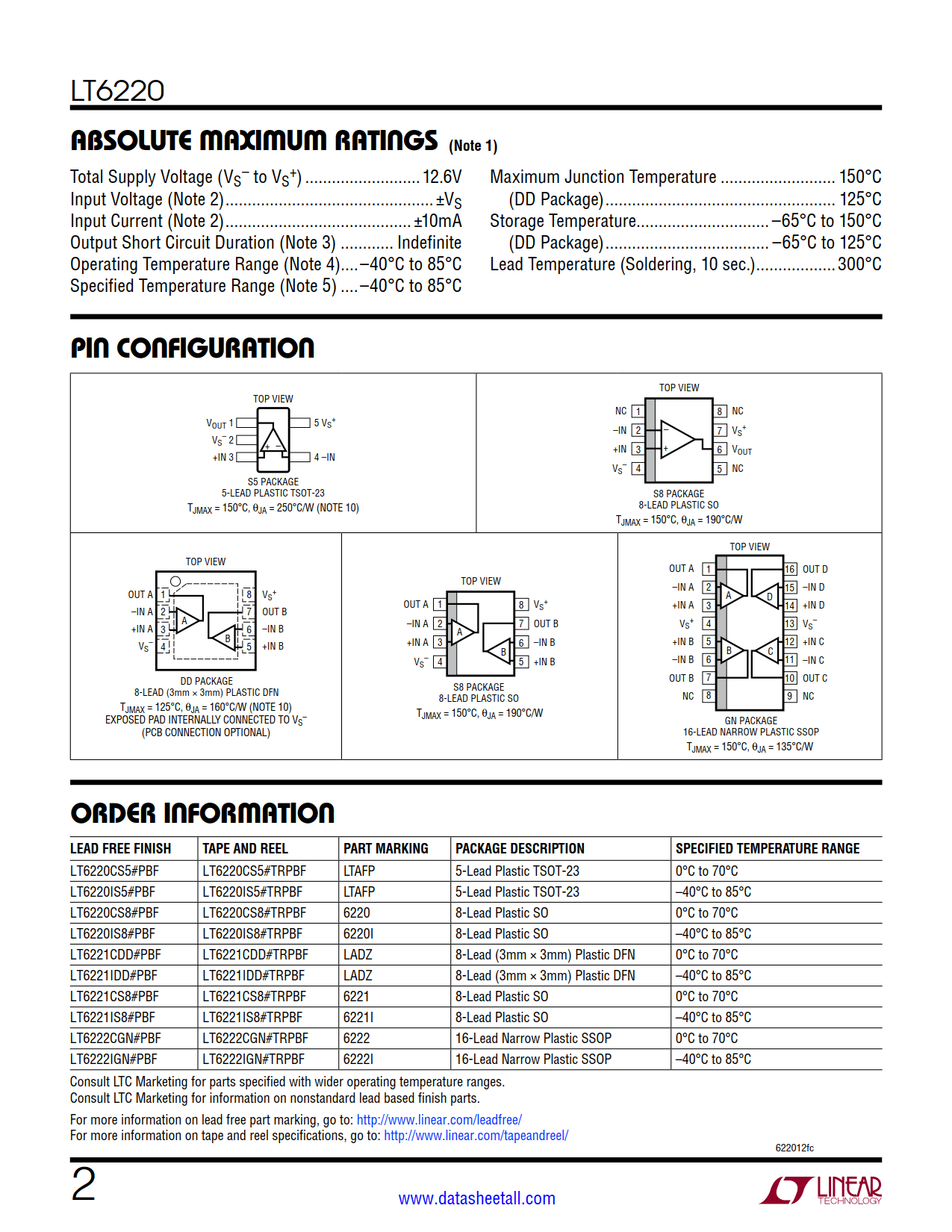 LT6220 Datasheet Page 2