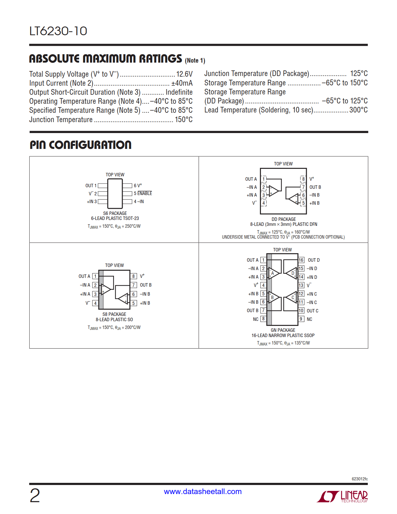 LT6230-10 Datasheet Page 2