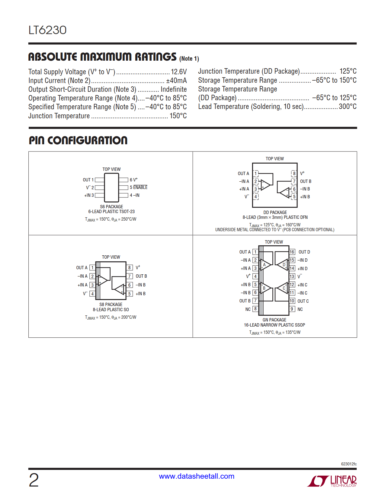 LT6230 Datasheet Page 2