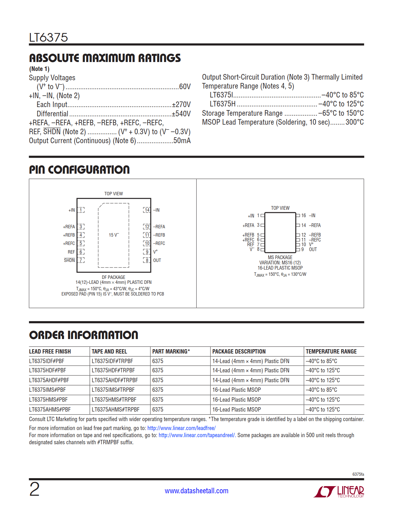 LT6375 Datasheet Page 2