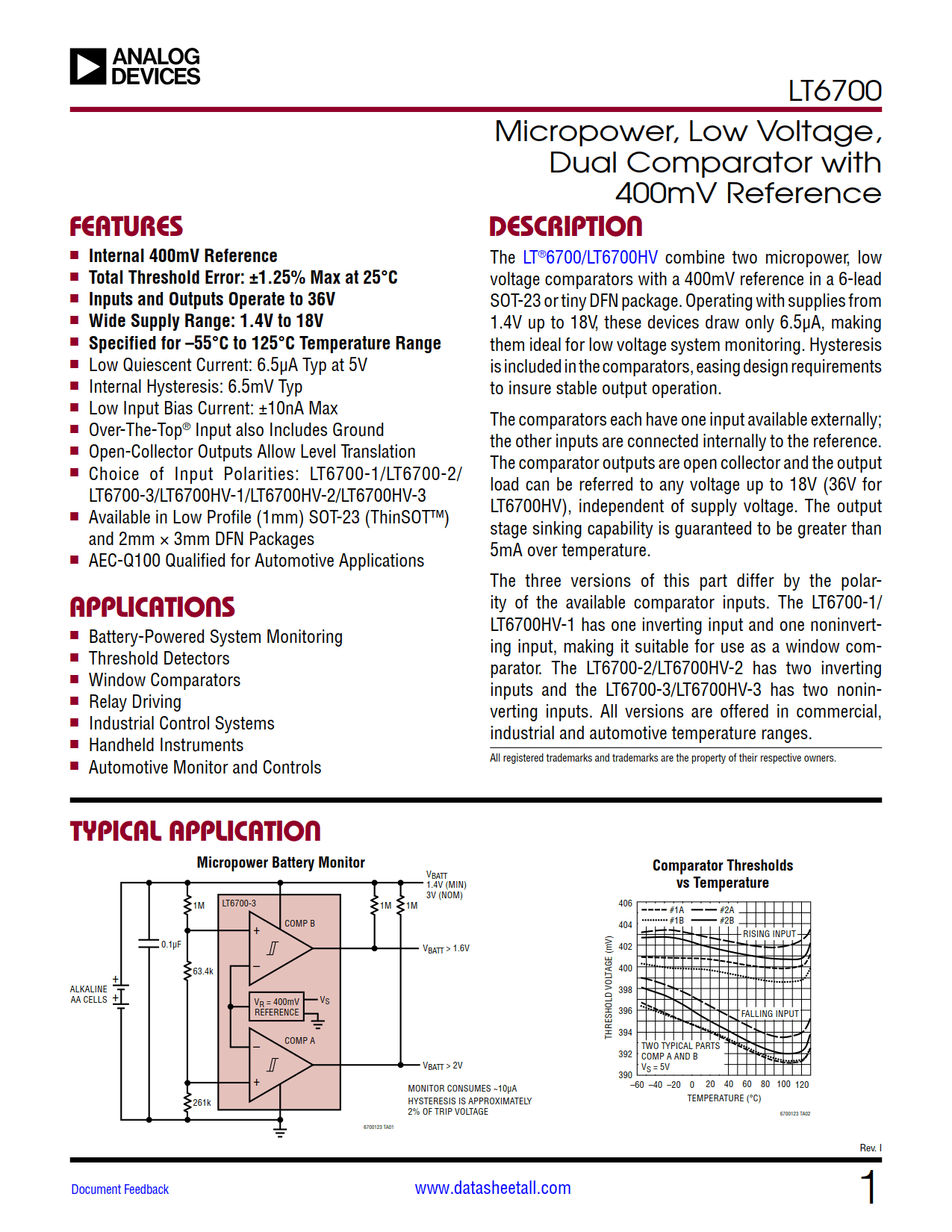 LT6700 Datasheet