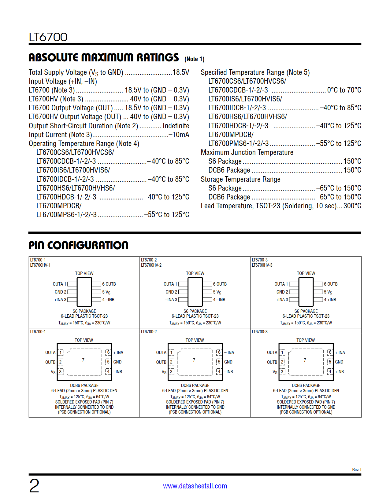 LT6700 Datasheet Page 2