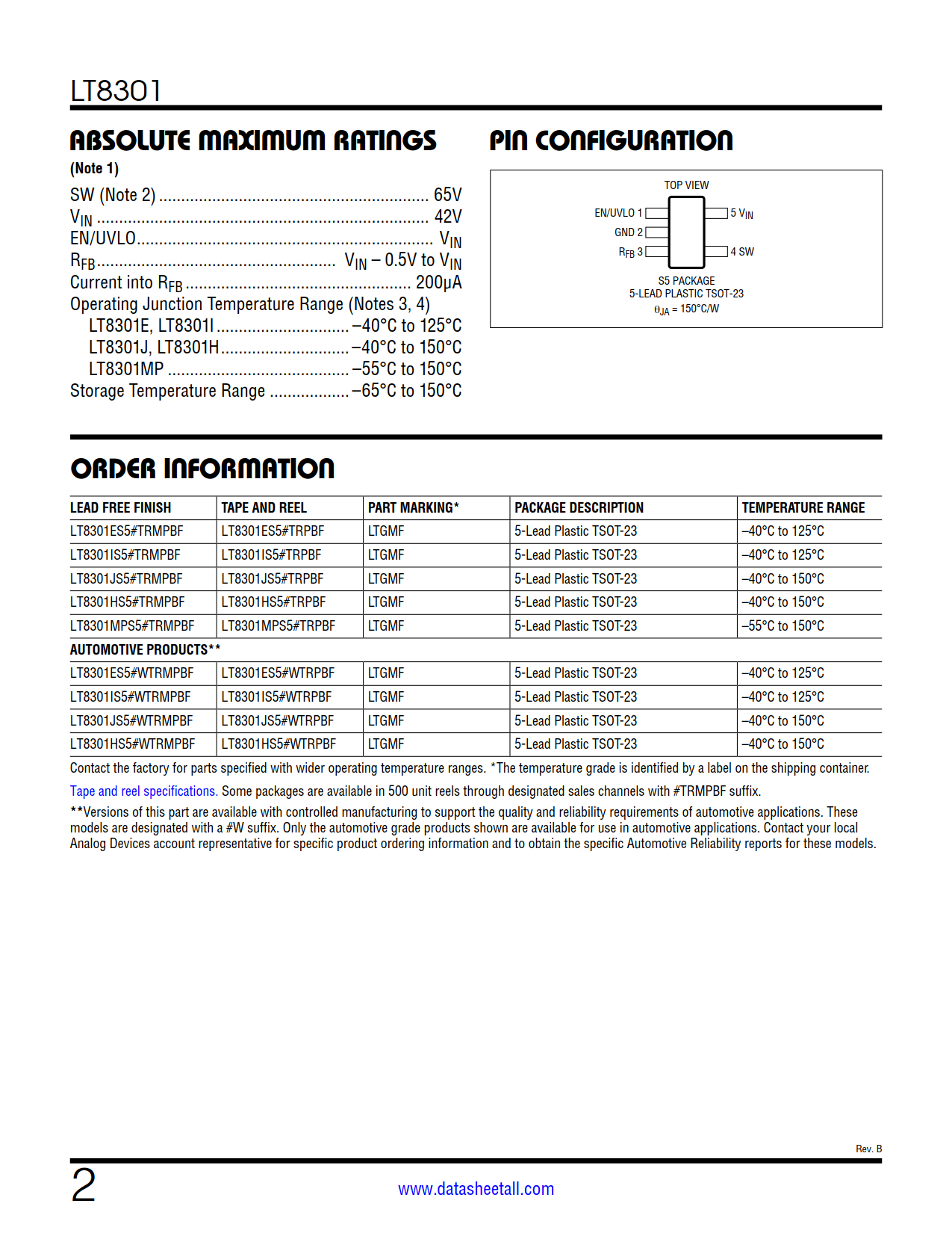 LT8301 Datasheet Page 2