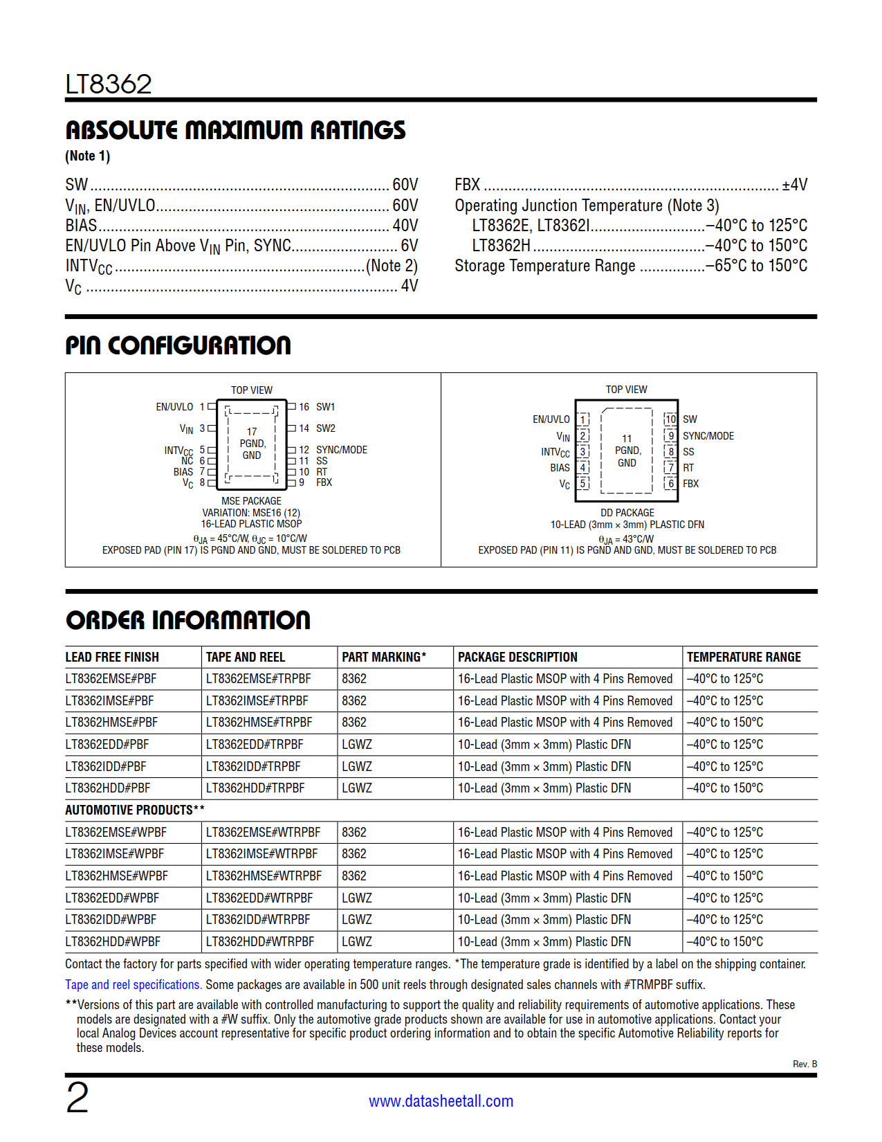 LT8362 Datasheet Page 2