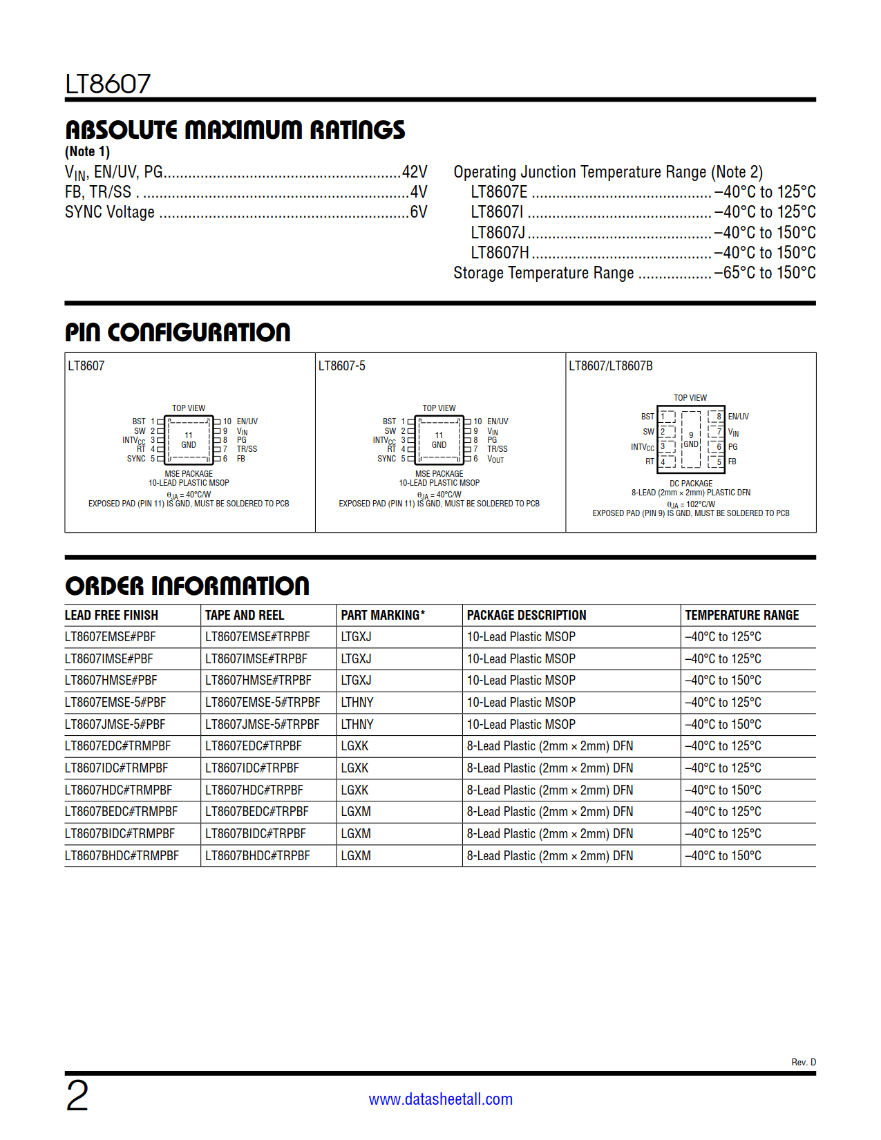 LT8607 Datasheet Page 2